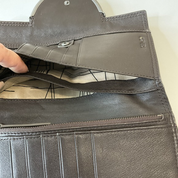 Vintage New Kenzo Leather Wallet Clutch Kiss Lock Coin Purse Brown Boho Retro - Picture 10 of 12